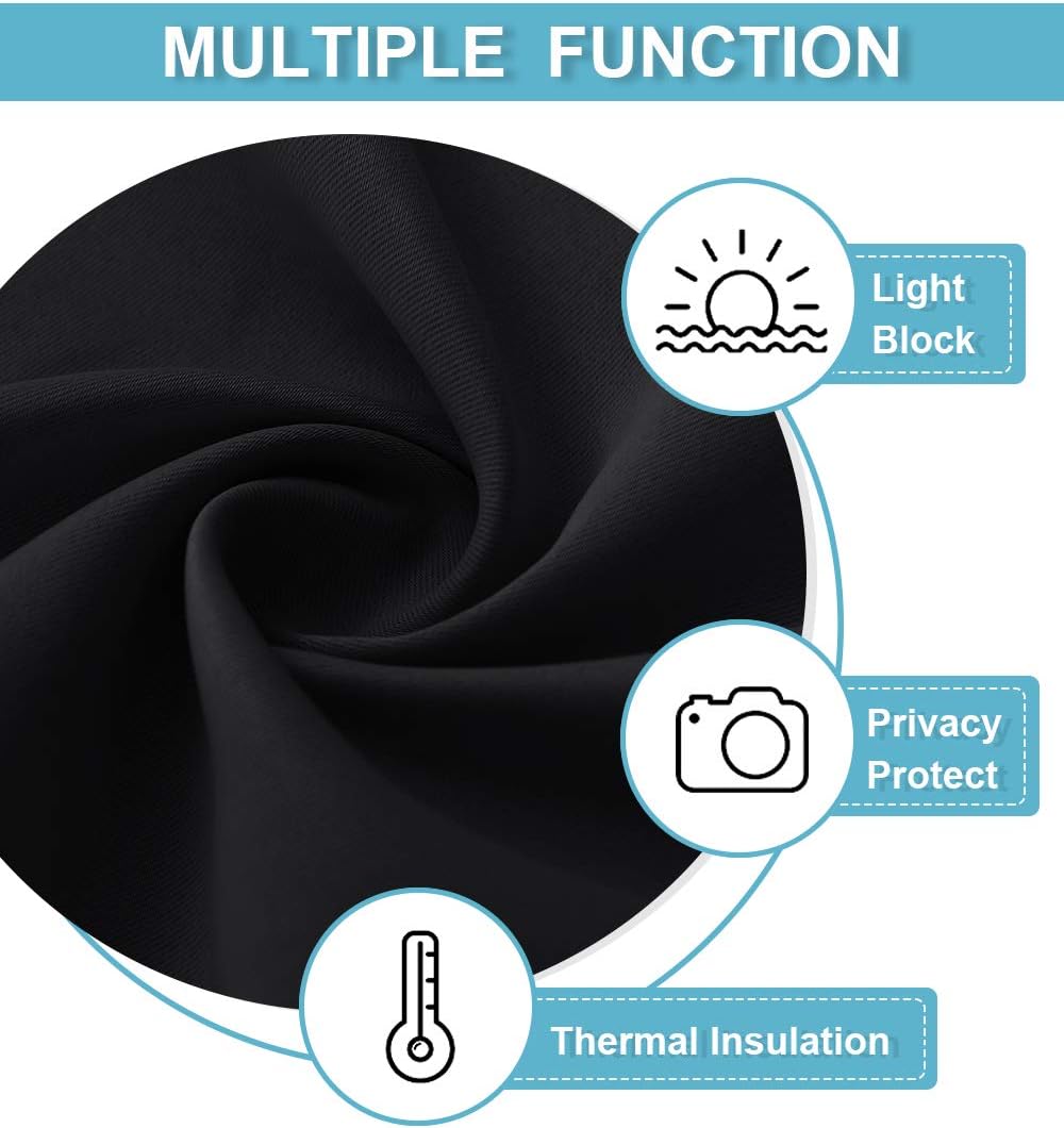 RYB HOME Black Curtains for Windows, Bathroom Curtains Small Window Drapery Blackout Privacy Drapes for Cafe Bedroom Panels, Width 29 by Length 24, 1 Pair