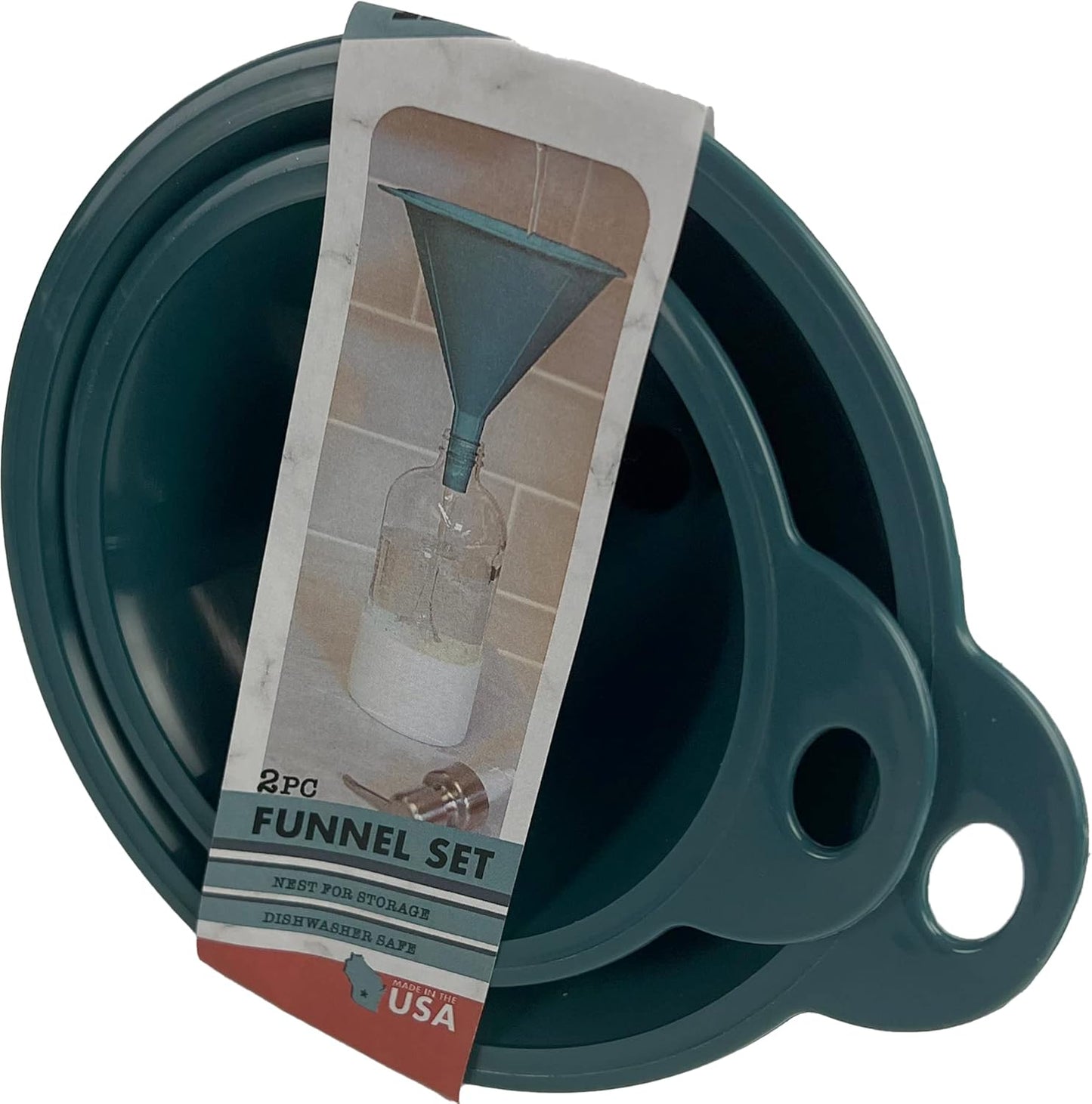 Crisp 2-Piece Funnel Set - All Purpose Funnels for Kitchen Use Filling Bottles - Durable & Dishwasher Safe Kitchen Funnel Set - Made in The USA - Prussian Blue