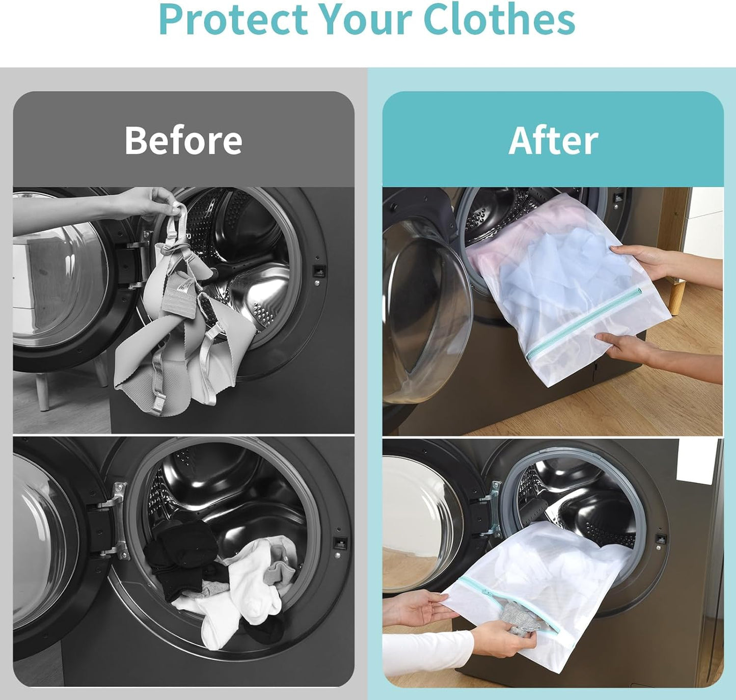 OTraki 12x16 Inch Mesh Laundry Bag 2 Pack Small Lingerie Sock Bag Washing Machine Soft Fine Mesh Zipper Laundry Bra Underwear Wash Bag for Home Travel White