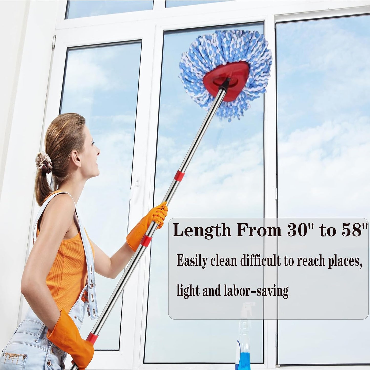 Spin Mop Replacement Handle, 4-Section 30-to-58 inch Mop Replacement Stick Compatible with Ocedar Mop Handle for Easy Wring Mop Refills, Germany Screw Joint(Mop Head&Base not Include)