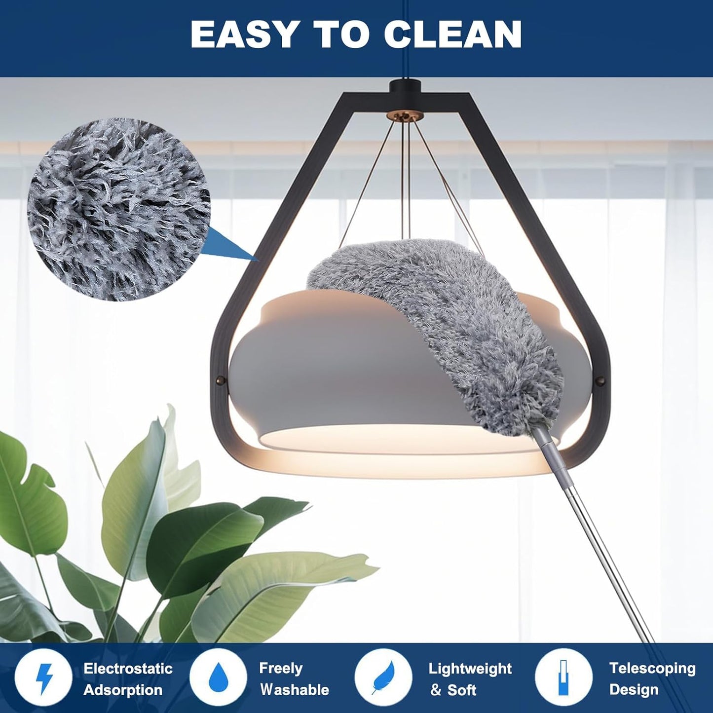 100 Inch Retractable Gap Dust Cleaner Cleaning Tools & Microfiber Feather Duster Washable and Retractable Duster Brush for Cleaning Under Appliances Furniture Ceiling Fan Dust and Cobweb Cleaner