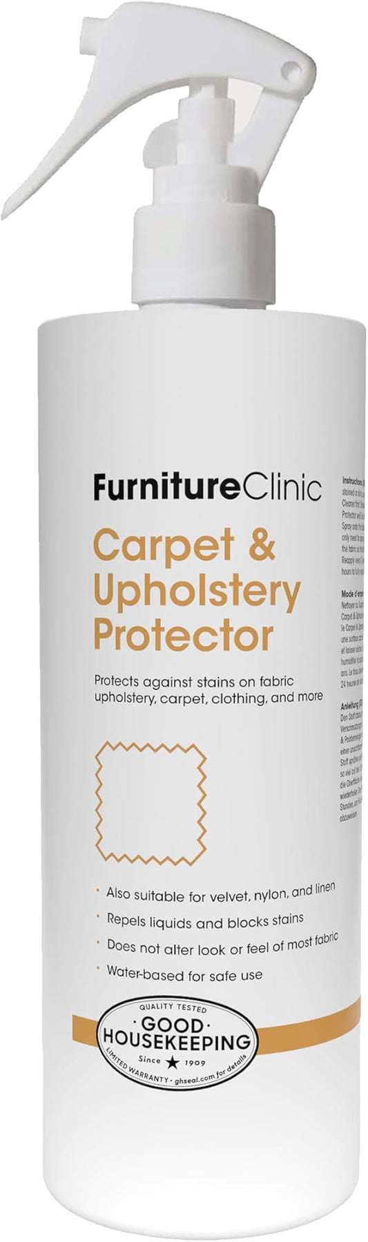 Furniture Clinic Fabric Protector Spray | Creates Barrier Against all Liquid Stains | Prevents Odors and Dirt | For Upholstery, Carpet, Furniture, Fabric, Textiles & More (17oz / 500ml)
