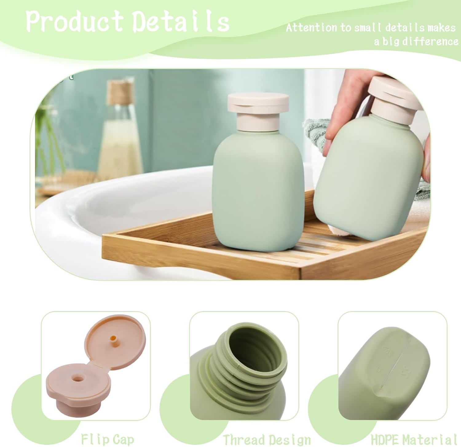 3.4 oz Leak-Proof Travel Bottles (5 Pack) - Plastic Squeeze Containers for Shampoo, Toiletries & Liquids, Food Grade HDPE/PP, Airplane Compliant Essentials - Ocean Green