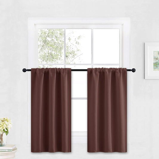 RYB HOME Small Curtains Blackout - Privacy Energy Efficiency Mini Curtains for Kids Bedroom RV Camper Windows Trailer Bathroom Kitchen Cabinet Door Window, W 29 x L 36, Chocolate Brown, 2 Panels