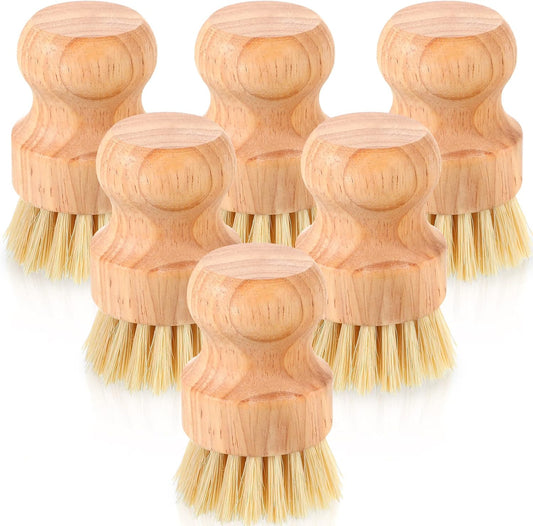 Nuenen 30 Packs Bamboo Dish Scrub Brushes Wooden Scrubbers Set Kitchen Dishwashing Scrubber with Natural Sisal Bristles for Iron Pot Pan Sink