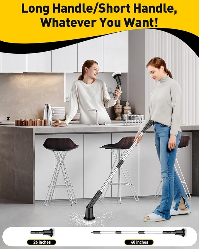 Electric Spin Scrubber for Cleaning Bathroom, Shower Scrubber Cordless Cleaning Brush with IPX7 Waterproof & 2 Speed, 3 Brush Heads, Bathroom Cleaning Supplies for Toilet Shower Tub Black