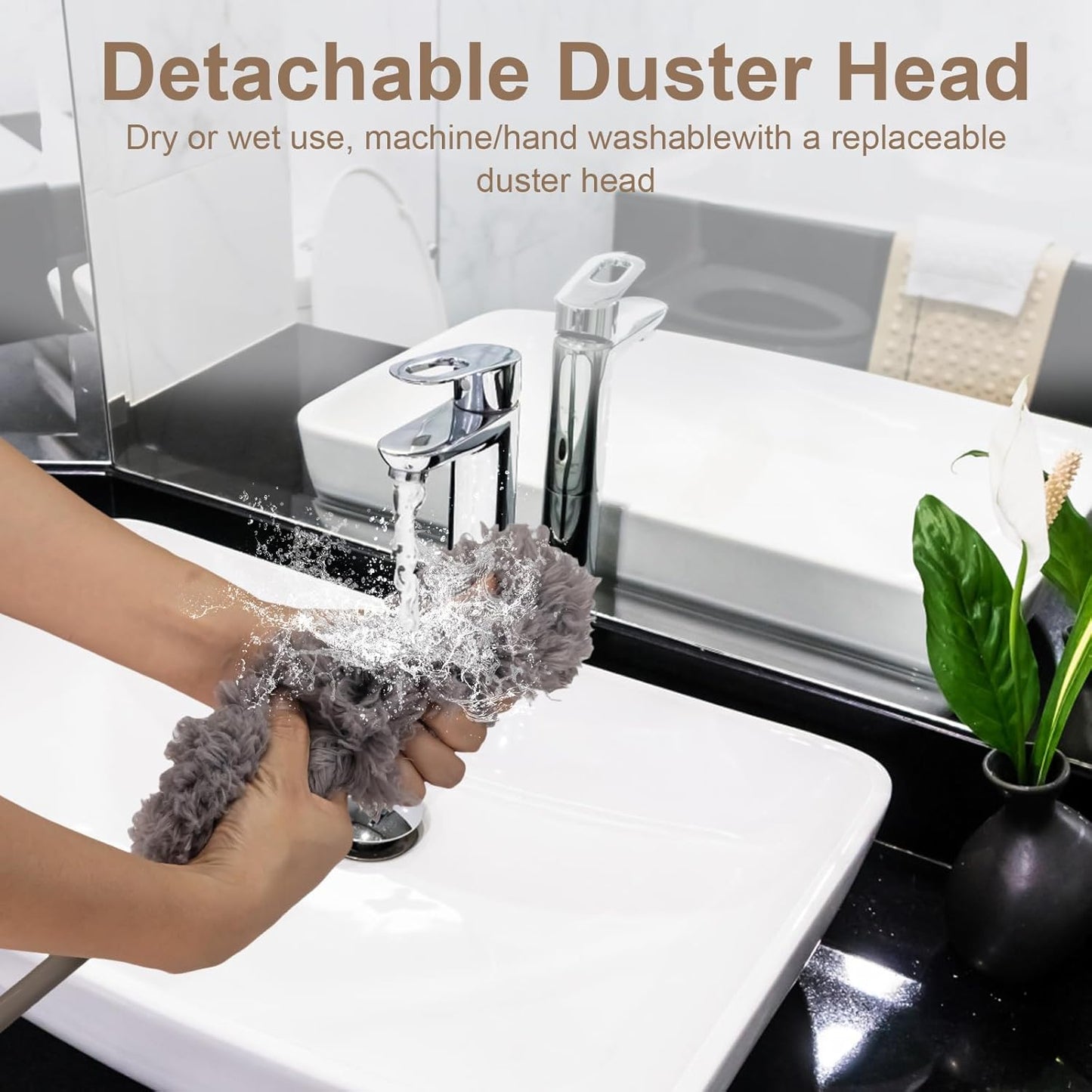 Microfiber Feather Duster Extendable Duster with 14"-33" Extra Stainless Steel Pole, Bendable Head & Long Handle Dusters for Cleaning Ceiling Fan,Ceiling, Blinds, Furniture & Cars Gray