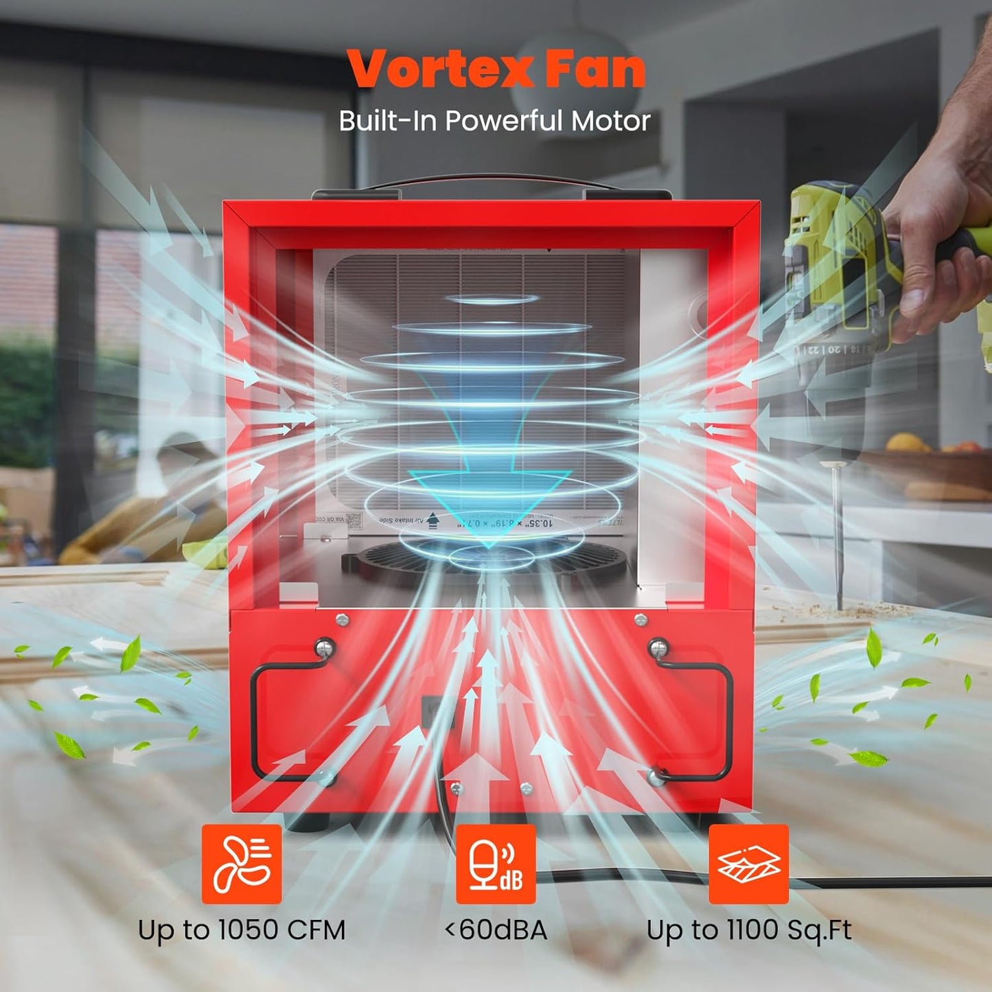 Abestorm Tabletop Dust Collector for Woodworking, Portable Double-sided Intake Air Filtration Systems, Movable Air Filter with Built-in Ionizer, Timer Function, Ideal for Garage Works Shop