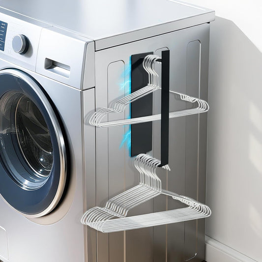 Magnetic Hanger Organizer, Strong Magnetic Hanger Holder for Washing Machine Dryer, Laundry Room Organization Space Saving Hangers Storage Rack Stacker, Black