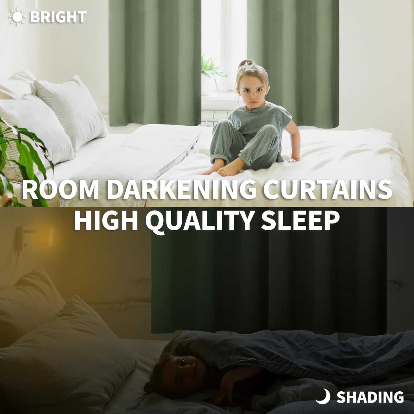 BGment Olive Green Blackout Curtains 36 Inches Long for Kitchen Window Over Sink - Short Half Window Drapes with Rod Pocket Privacy for Cafe Bathroom, 34 x 36 Inch, 2 Panels