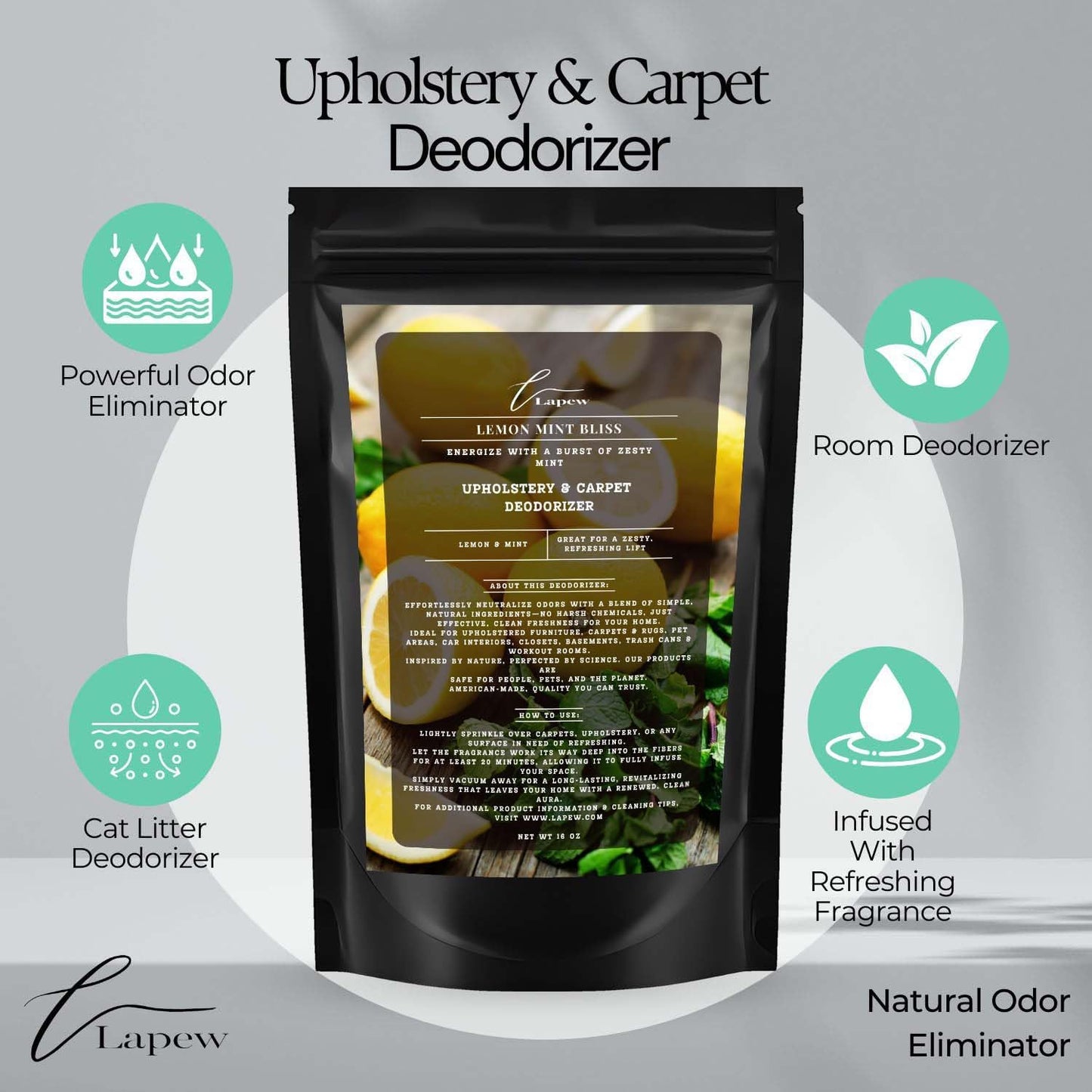 Lemon Mint Bliss Carpet Freshener Powder: Powerful Odor Eliminator for Home, Upholstery Deodorizer, Carpet Deodorizer, Pet Urine, Cat Litter Box - Lemon Mint Bliss Fragrance