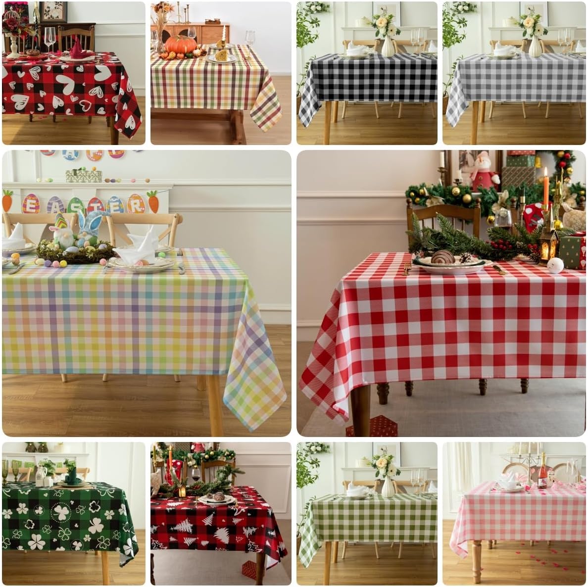 Classic Gingham Tablecloth Fabric - Oblong 58x120 Water Resistant Chequered Pattern Table Cloth for Indoor/Outdoor Use - Tabletop Cover for Birthday, Picnics, Gardens, and Parties