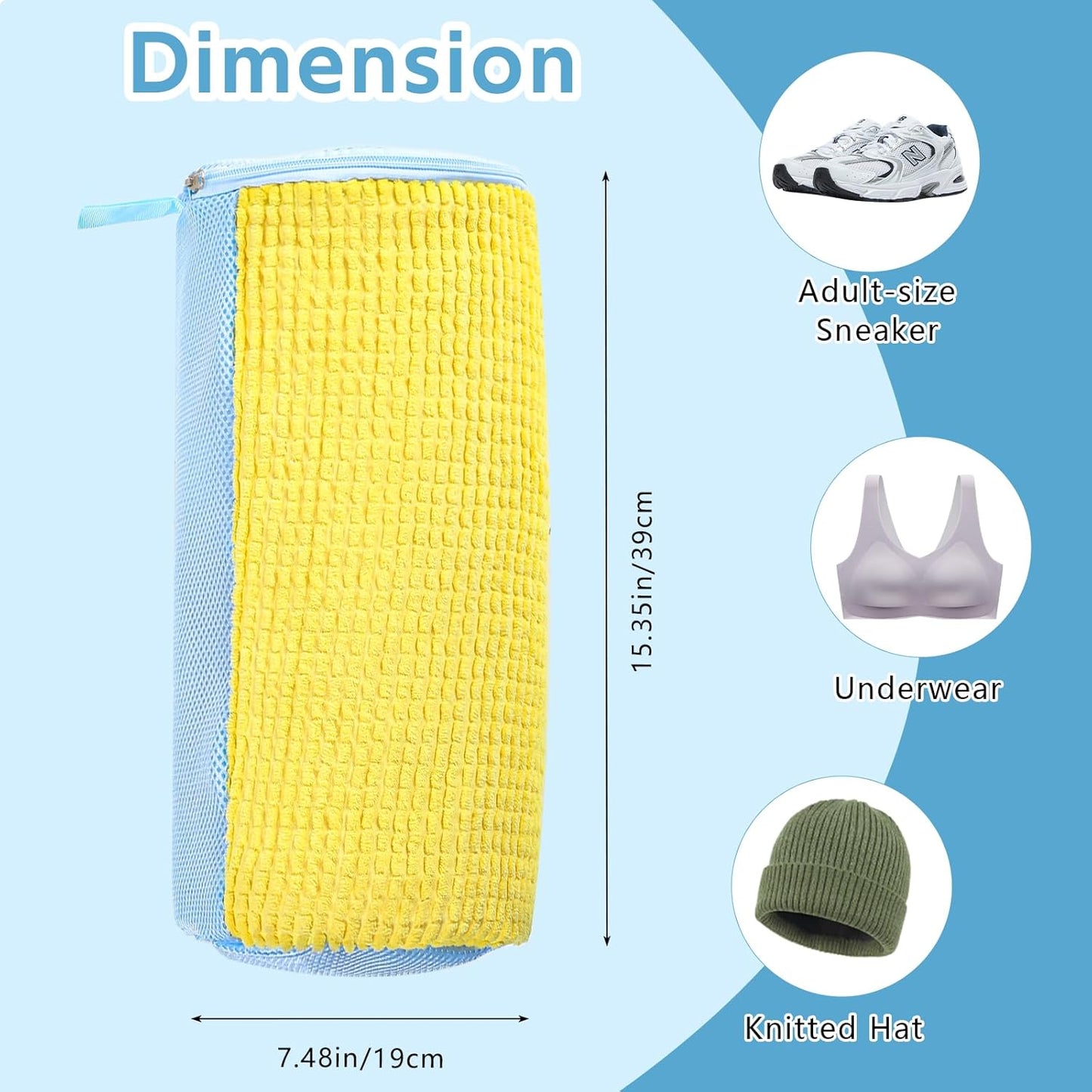 Shoe Washing Machine Bag - 2pcs Laundry Shoe Bags for Washing Machine, 360° Deep Clean Reusable Sneaker Tennis Shoe Cleaning Bag for Washer and Dryer for Most Sizes, Yellow, 15 * 7.5 inches