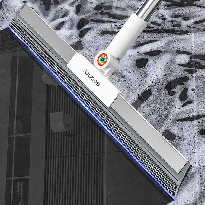 Rubber Squeegee Broom for Floor,Upgrade 62" Long Handle Window Squeegee, 2 Cleaning Cloths, Silicone Pet Hair Remover,Magic Broom Removes Water Spots, Stains, Grease, and Hair from Glass Surfaces.
