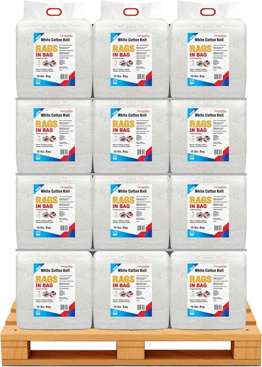 Premium White T-Shirt Cleaning Rags (600 lbs. Pallet 60x10 lbs. Bag of Rags) – White Cotton Rag for Cleaning, Staining, Painting, Oil, Grease & Dust Removal – Shop Rags Bulk