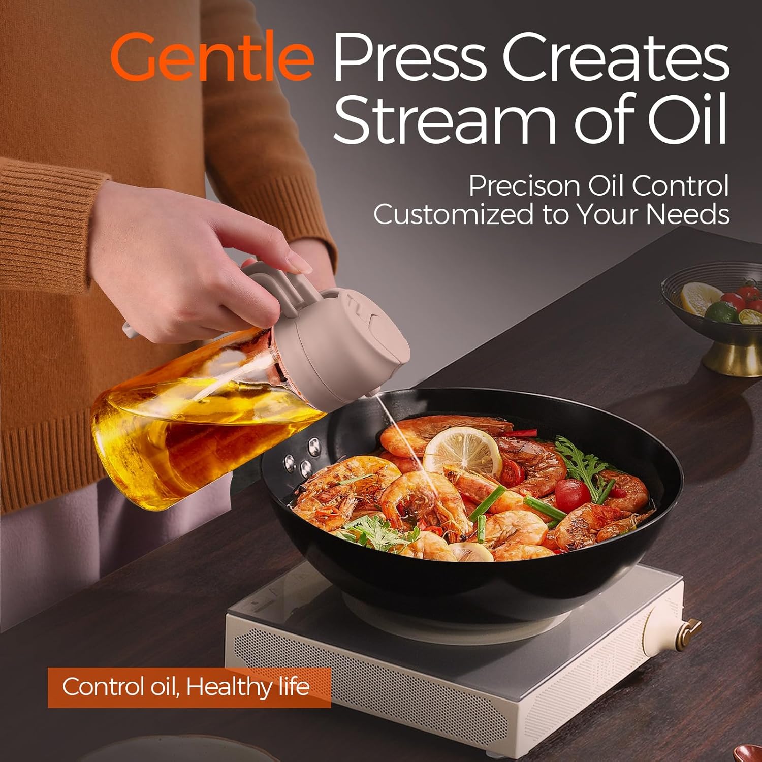 YARRAMATE 16oz/470ml Glass Olive Oil Sprayer for Cooking with Stickers, 2 in 1 Oil Dispenser for Kitchen Gadgets, Food Grade Premium Spray Bottle for Salad, Frying, BBQ (LotusRootPink)