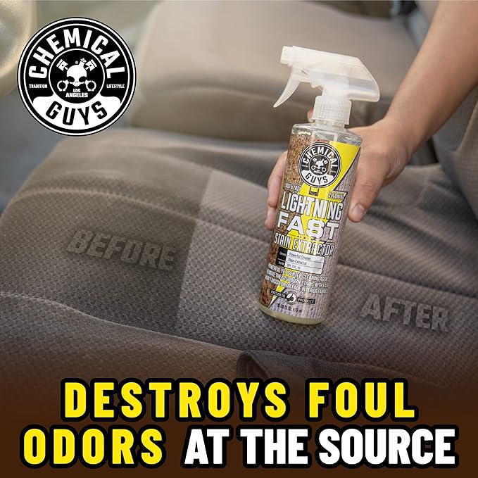 Chemical Guys Lightning Fast Carpet and Upholstery Stain Extractor - Fabric, Upholstery, and Carpet Cleaner, Safe for Cars, Home, Office, Furniture, and More, Unscented- 16 oz