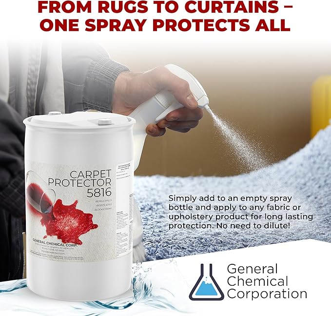 General Chemical Stain Shield Spray - Safe Fabric Protector Spritz and Stain Guard 5816 for Upholstery, Carpets, Rugs, Drapes & More - Impermeable Protectant Spray for Outdoor & Indoor Use - 55 Gallon