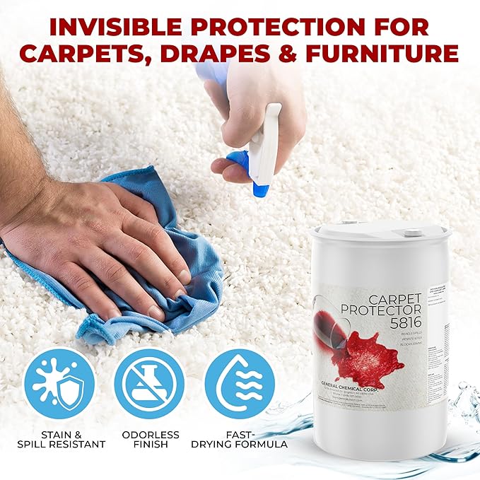 General Chemical Stain Shield Spray - Safe Fabric Protector Spritz and Stain Guard 5816 for Upholstery, Carpets, Rugs, Drapes & More - Impermeable Protectant Spray for Outdoor & Indoor Use - 55 Gallon