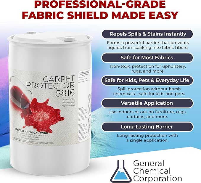 General Chemical Stain Shield Spray - Safe Fabric Protector Spritz and Stain Guard 5816 for Upholstery, Carpets, Rugs, Drapes & More - Impermeable Protectant Spray for Outdoor & Indoor Use - 55 Gallon