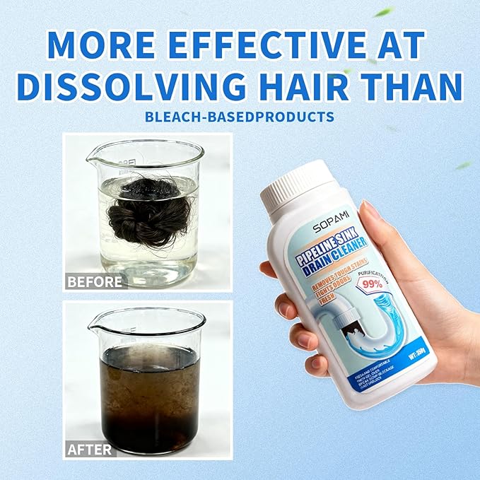 Drain Cleaner Powder for Sink and Pipes, SOPAMI Fast Acting Kitchen and Bathroom Drain Unclogger, Powerful Pipe Cleaning Powder and Deodorizer for Toilet, Bathtub, Shower and Floor Drains (1)