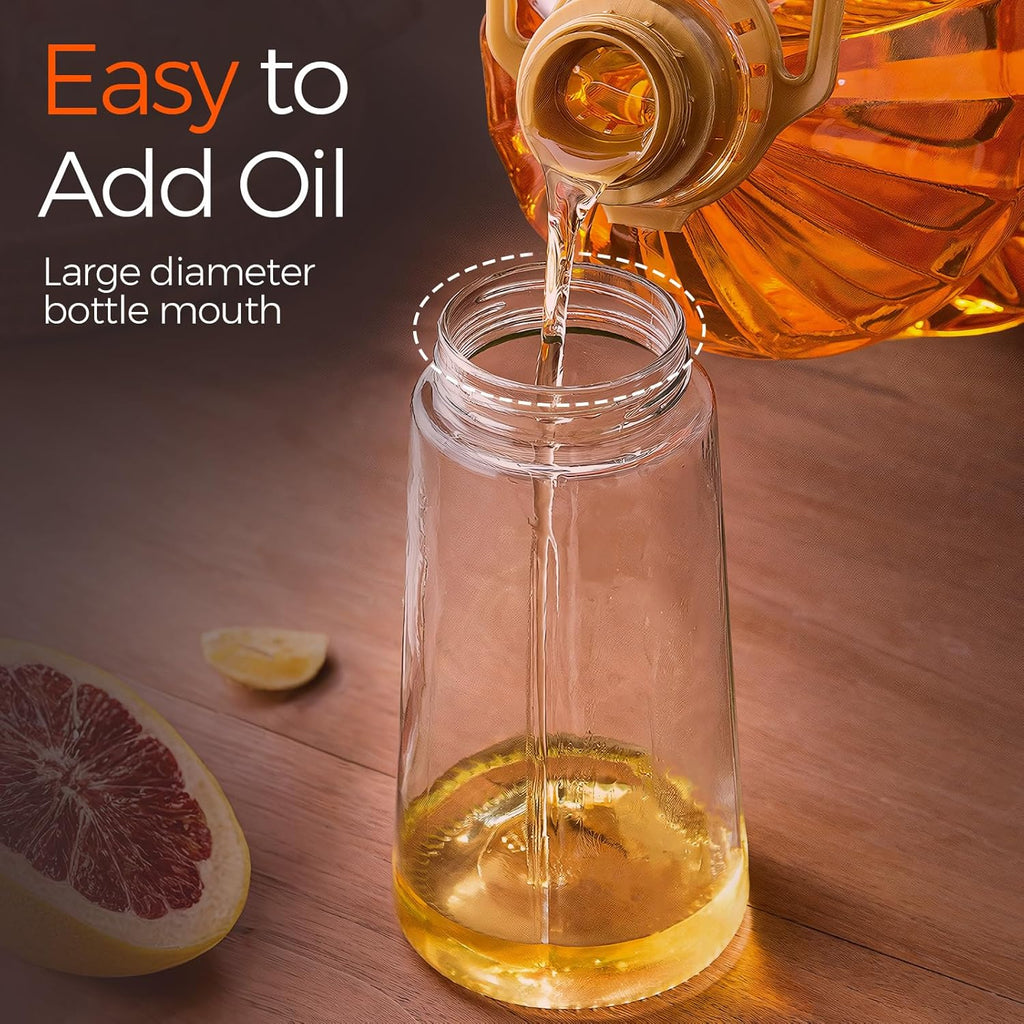 YARRAMATE 16oz/470ml Glass Olive Oil Sprayer for Cooking with Stickers, 2 in 1 Oil Dispenser for Kitchen Gadgets, Food Grade Premium Spray Bottle for Salad, Frying, BBQ (LotusRootPink)