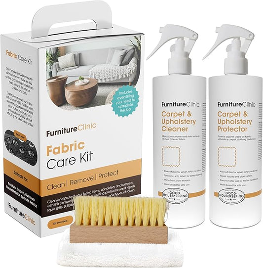 Furniture Clinic Fabric Care Kit | Clean, Protect, & Prevent All Liquid Stains, Odors, and Dirt for Upholstery, Carpet, Furniture, Fabric, Textiles | Contains Cleaner and Protector Sprays